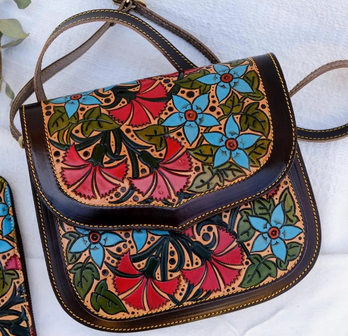 Hand-painted Leather Pouch - Artistic one-of-a-kind piece